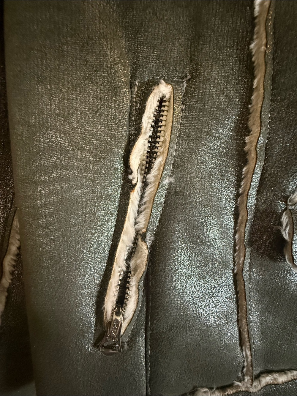 Ralph Lauren Olive Shimmer Faux-Shearling Moto Jacket - Picture 9 of 12